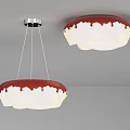 Modern Pendant And Flush Mount Ceiling Light Set With White Shade And Red Dripping Edge 3d model