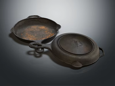 Vintage Cast Iron Pans With Handles For Home Kitchen Cooking Utensils 3d model