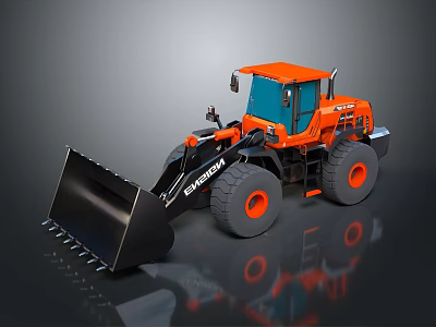 Orange SANY SYL956H Loader With Large Bucket And Black Tires On Reflective Surface 3d model