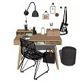 Modern Wooden Desk With Black Lamp Stationery Chair And Canvas Bag