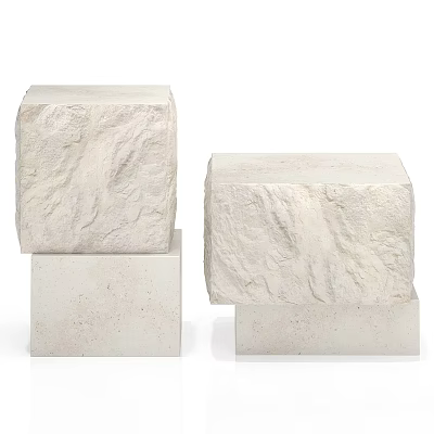 White Stone Desk With Stacked Blocks And Natural Textured Surface For Modern Workspace 3d model