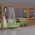 Aston Martin DBX Fashion Display With Wooden Structure Green Grass Barrels String Lights And Plants