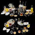 Elegant Wine Serving Setup With Wine Bottles Wine Glasses Ice Fruits And Cocktail Tools