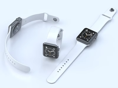 Three Modern Stylish Minimalist Watches With White Straps And Black Dials 3d model
