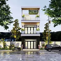 Modern Detached Villa Exterior Design With Balconies Greenery Landscaping And Driveway