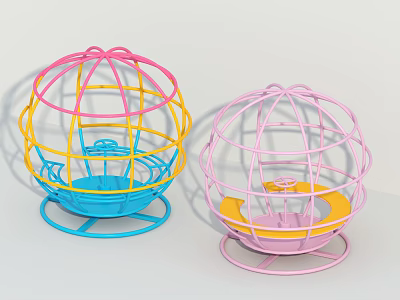 Colorful Spherical Playground Equipment with Pink Yellow Blue Metal Frame Seats and Round Base 3d model