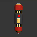 Red Cylindrical Household Container With Black Yellow Accents And Silver Top