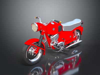 Red Classic Motorcycle with Silver Seat Chrome Details and Shiny Reflective Surface 3d model