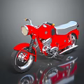Red Classic Motorcycle with Silver Seat Chrome Details and Shiny Reflective Surface