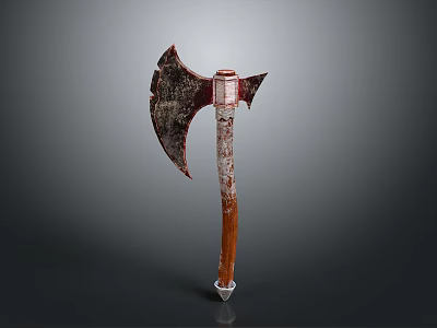 Medieval Battle Axe Weapon with Rustic Bladed Head Wooden Handle and Metallic Tip Design 3d model