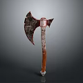 Medieval Battle Axe Weapon with Rustic Bladed Head Wooden Handle and Metallic Tip Design