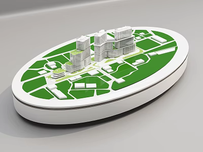 Urban Architectural Model With Green Spaces And Oval Base 3d model