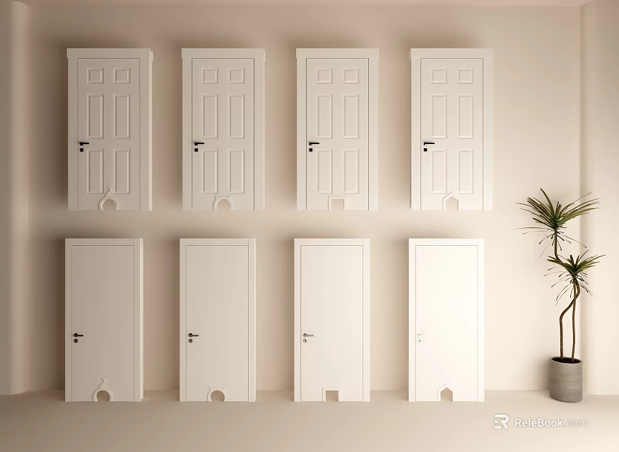 Modern White Hinged Doors Interior Display Featuring Multiple Simple Designs And Clean Lines 3d model 