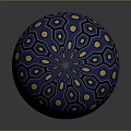 Blue Decorative Sphere With Gold Hexagonal Patterns And Circular Dots 3d model