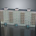 Multi Storey Apartment Building with Light Green Exterior White Frames Balconies Gray Roof and Entrance