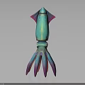 Colorful Squid with Iridescent Tentacles and Blue Green Pink Purple Body in 3D Rendered Design
