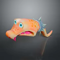 3D Cartoon Crocodile Head With Orange Spots Blue Eyes Spiked Collar And Open Mouth