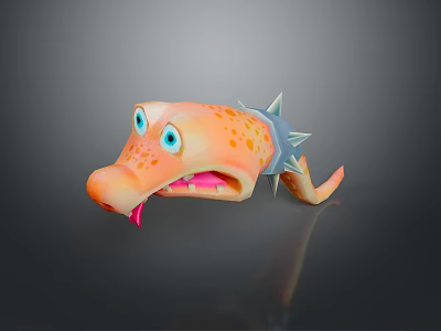 3D Cartoon Crocodile Head With Orange Spots Blue Eyes Spiked Collar And Open Mouth 3d model