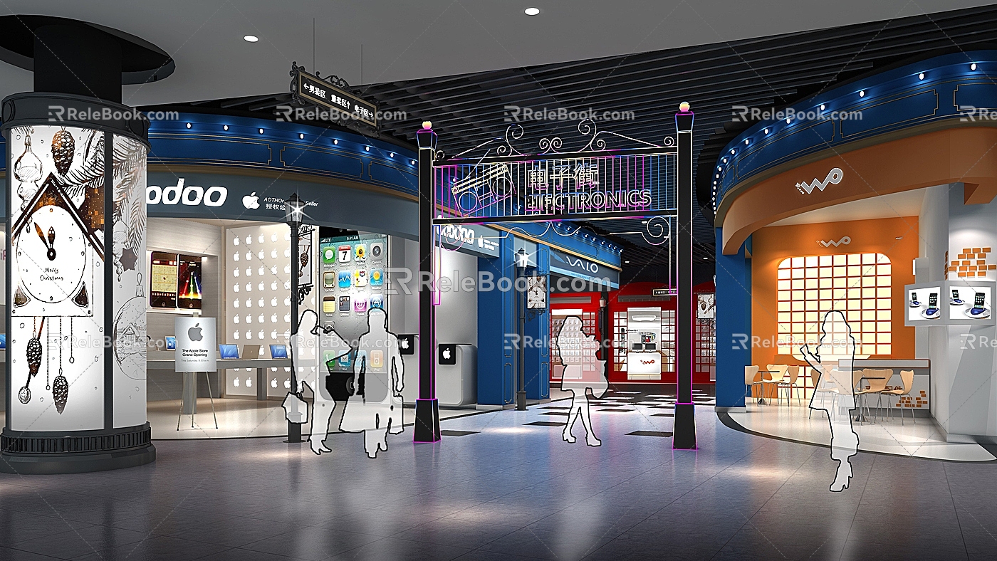 European shopping mall electronic street fashion simple 3d model