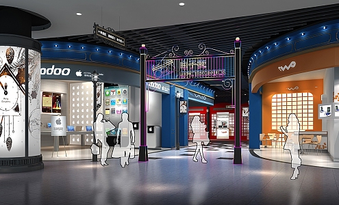 European shopping mall electronic street fashion simple 3d model