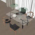 Glass Dining Table Set With Wooden Frame Chairs Black Cushioned Seats Decorative Bowl And Books