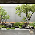 Modern Garden Landscape Design With Green Plants Waterfall And Stone Elements 3d model