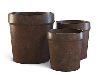 Three Brown Terracotta Bonsai Pots In Different Sizes For Home Decor 3d model