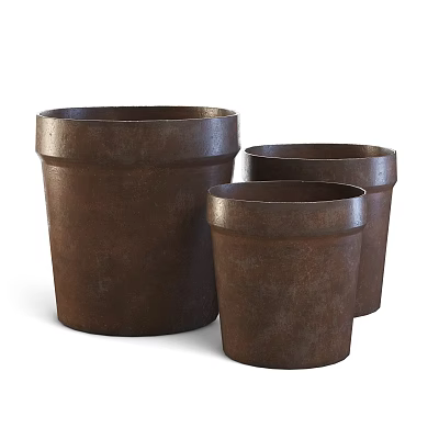 Three Brown Terracotta Bonsai Pots In Different Sizes For Home Decor 3d model