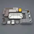 Modern Minimalist Sofa Set With White Gray Brown Sofas Armchair Ottoman And Round Stool 3d model