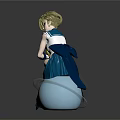 Anime Blonde Character In Blue White Sailor Uniform Sitting On Blue Sphere With Boots Gloves