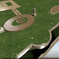 Modern Outdoor Tensile Membrane Structure With Green Lawn And Decorative Paved Pathway