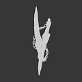 Detailed Flame Pattern Weapon Axe with Red Yellow Flames and Metallic Chains
