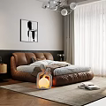 Modern Bedroom Interior With Brown Leather Headboard White Sheets Rug And Wall Painting