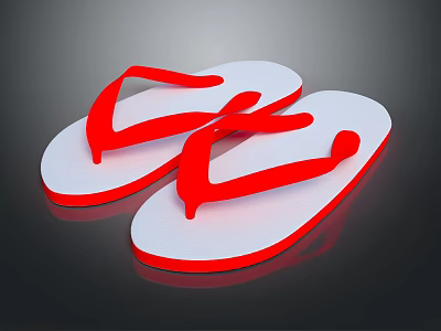Casual Summer Flip Flops With White Soles And Red Straps For Comfortable Wear 3d model