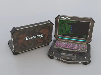 ExeCutEr Open Laptop With Green Code Display Purple Backlit Keyboard And Rugged Industrial Design 3d model