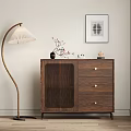 Modern Entryway Cabinet Sideboard Wooden Design With Slatted Drawers Decorative Items And Floor Lamp