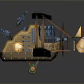Vintage Biplane 3D Model With Green Wings Brown Fuselage Blue Mechanical Parts And Yellow Lights