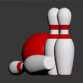 Red Bowling Ball With White Pins In Game Setup On Reflective Surface
