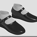 Women's Black Leather Shoes with Buckle Strap and Wedge Heel for Casual Comfortable Wear