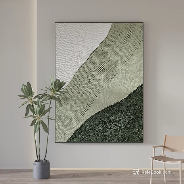 Abstract Green Beige Textured Canvas Art Wall Decor For Modern Interior 3d model