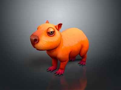 Orange Capybara Creature 3D Rendered as Adorable Cartoon Character with Red Ears Paws 3d model