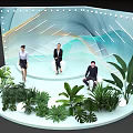 Photo Check In Spot With Curved Screen Wavy Lines Lighting Green Plants Round White Decorations