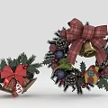 Festive Christmas Decorative Ornament Set With Wreath Bells Red Bow Pine Branches And Pinecones
