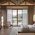 Elegant Hotel Guest Room With King Bed Balcony And Modern Wooden Furniture