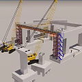 Active Bridge Construction Site With Cranes Scaffolding And Workers In Progress 3d model