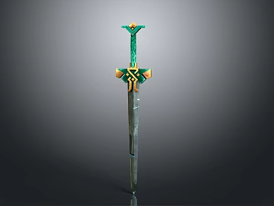 Fantasy Sword With Green And Gold Ornate Design Intricate Hilt And Sharp Blade 3d model