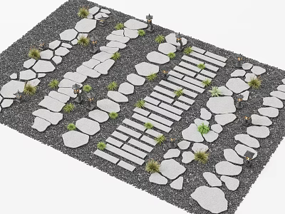 Stepping Stones Garden Path Design With Natural Stone Slabs and Green Plants 3d model