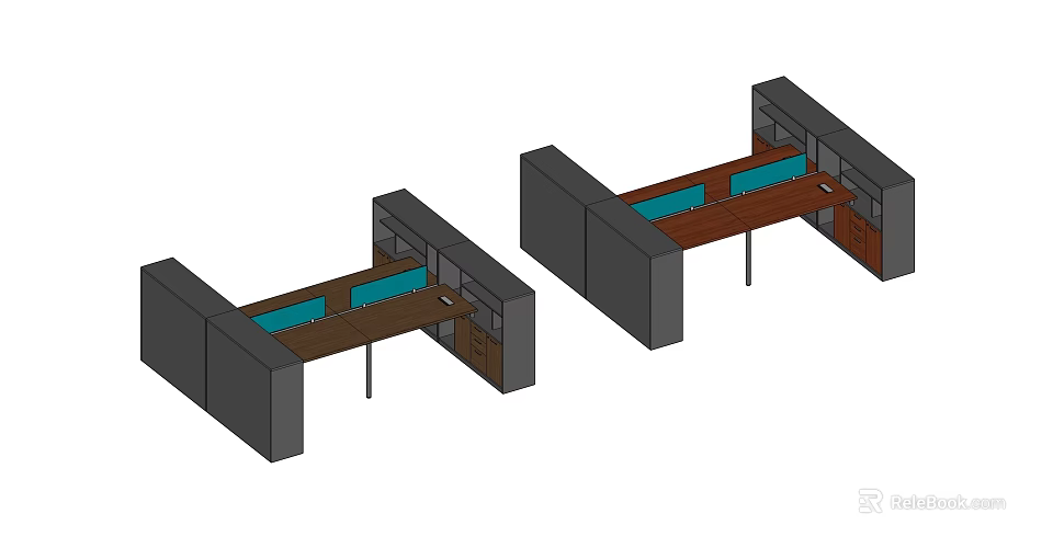 Modern L Shaped Office Desk With Dark Desktop Gray Cabinets And Storage 3d model 