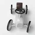 White Electric Toy Car With Brown Seat And Big Wheels
