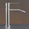 Modern Stainless Steel Faucet With Sleek Curved Spout And Tall Cylindrical Body